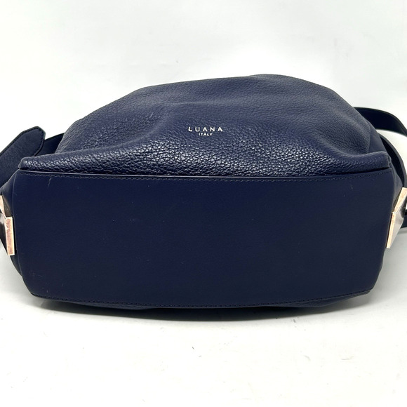 Luana Italy Leather Bucket Hobo Bag Navy Blue Leather Silver Tone Hardware New - Picture 3 of 13